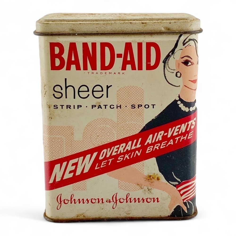 Vintage Johnson & Johnson Band-Aid Sheer Strips Tin Box Woman in Black Dress​